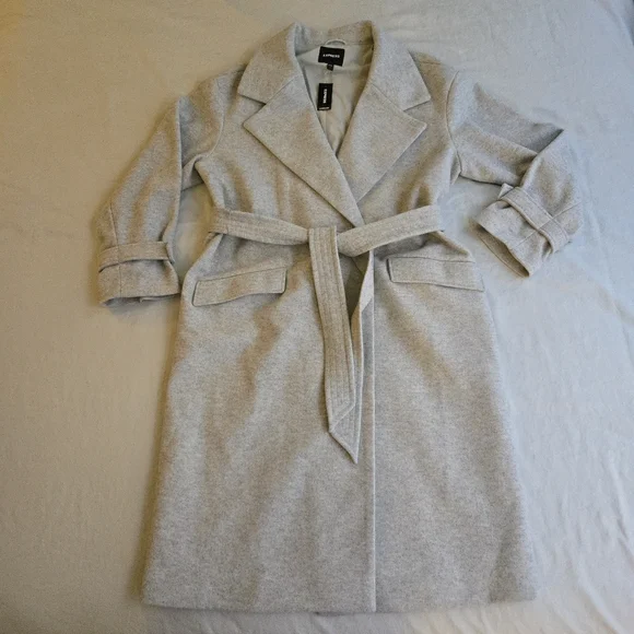 Express Belted Wrap Front Faux Wool Coat Light Gray HAL3 - Picture 4 of 16